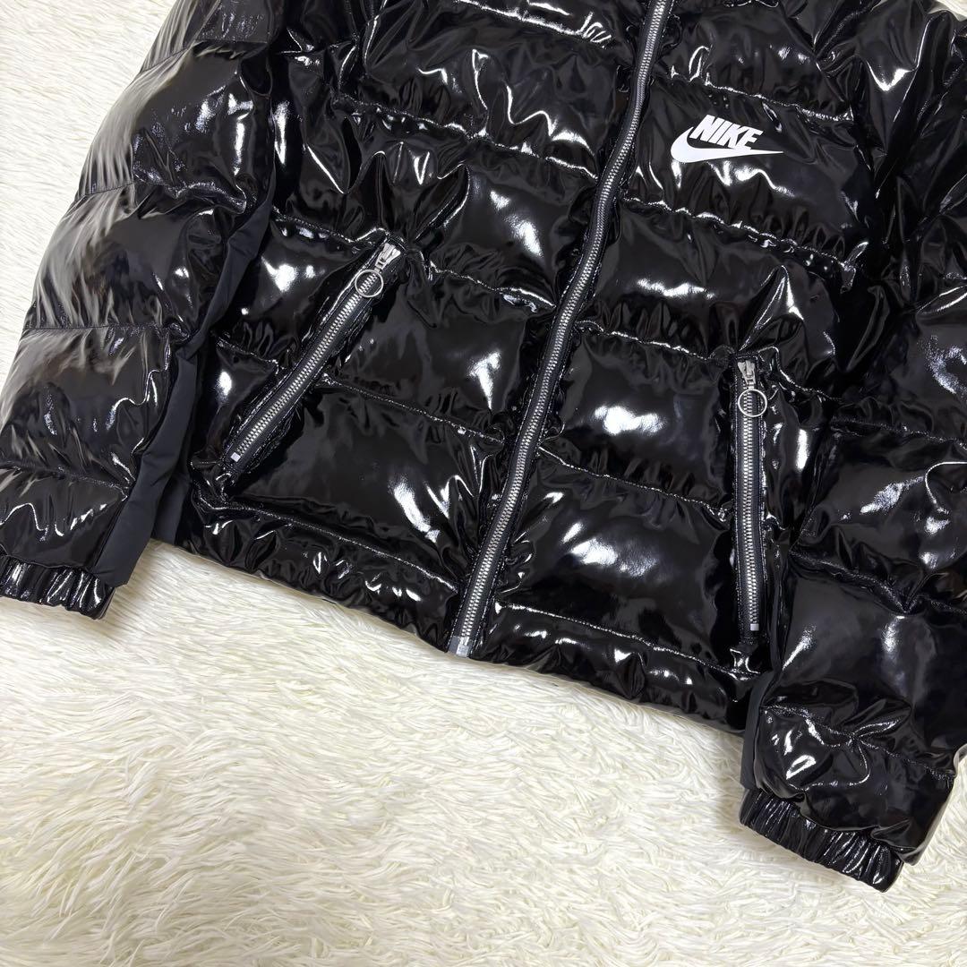希少 NIKE ナイキ ダウンジャケット エナメル 光沢 ブラック 黒 短丈 S