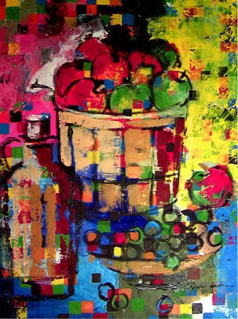 油絵 絵 絵画 インテリア uF6-063704 静物 果物 瓶 - メルカリ