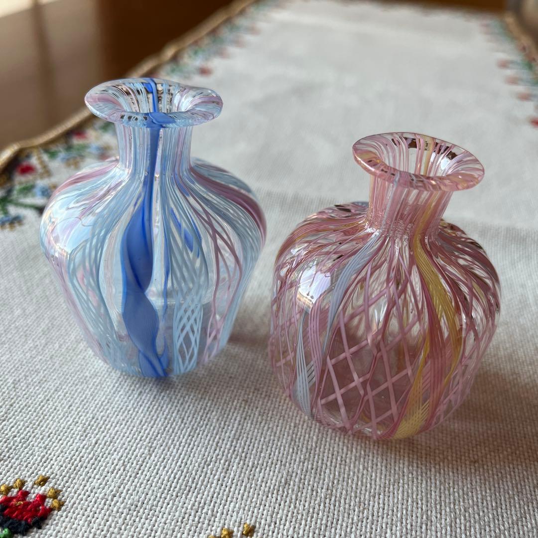 ベネチアンガラス　レース　香水瓶　一輪挿し　　　花瓶　2個セット 000000021456_4AI6jlb.jpg