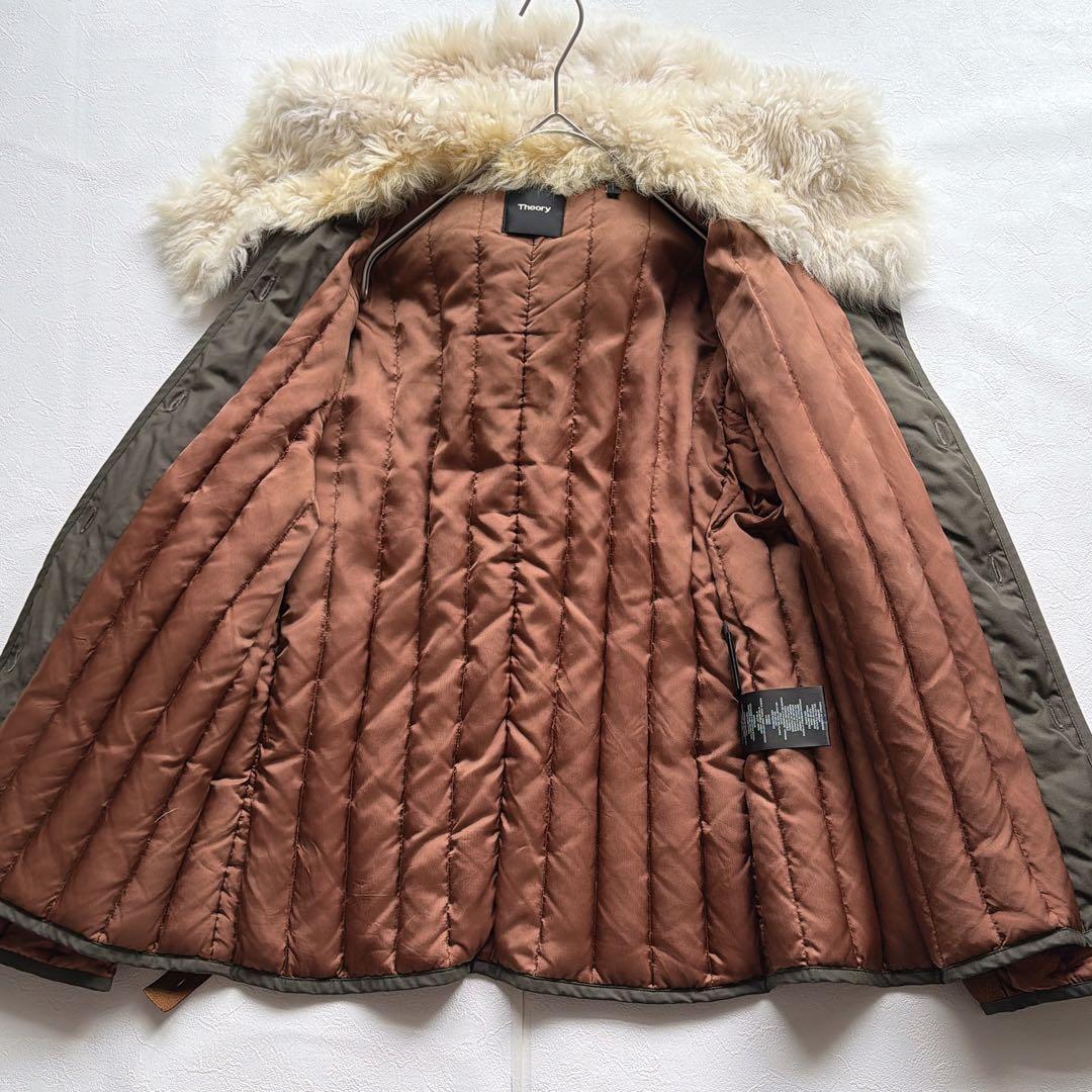 Theory セオリー リアルファー付き モッズコート S カーキ 中綿