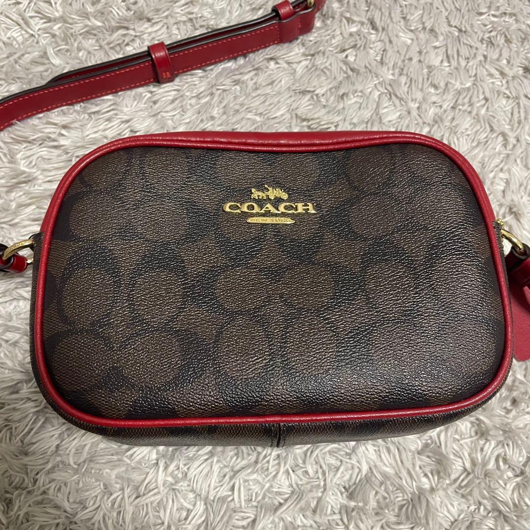 極美品 コーチ COACH ショルダーバッグ シグネチャー ブラウン×レッド