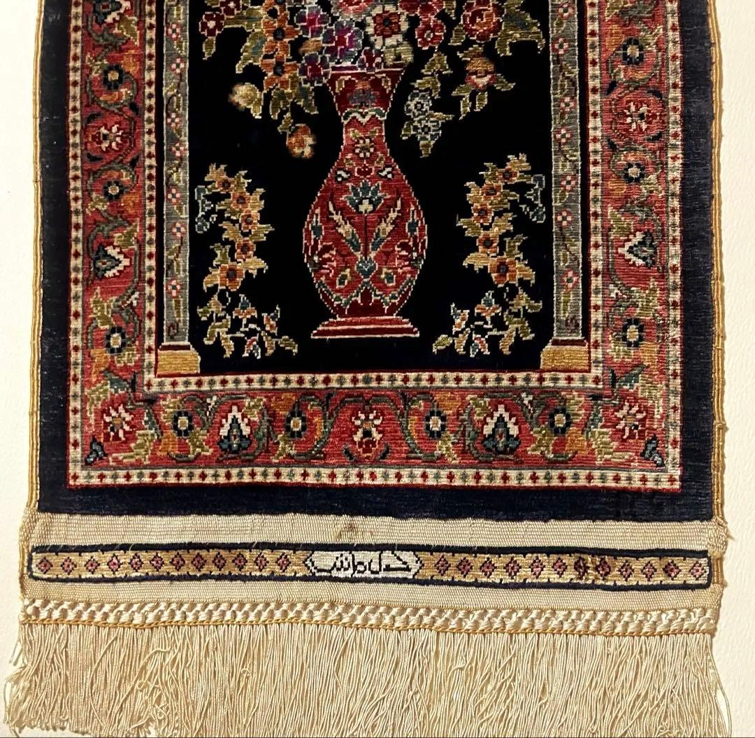 絵画 額装 最高級 オールド ヘレケ シルク ペルシャ絨毯 工房名サイン