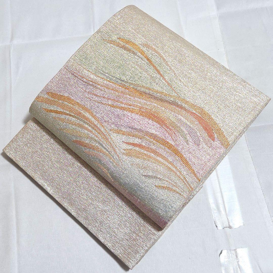 A◇着物くつろぎ 波模様 銀糸 太鼓 正絹 フォーマルな袋帯 - メルカリ