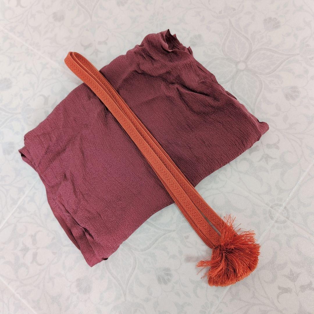 小紋付け下げ フルセット 着物 正絹 ブラウン 深緑 更紗 花 しつけ糸