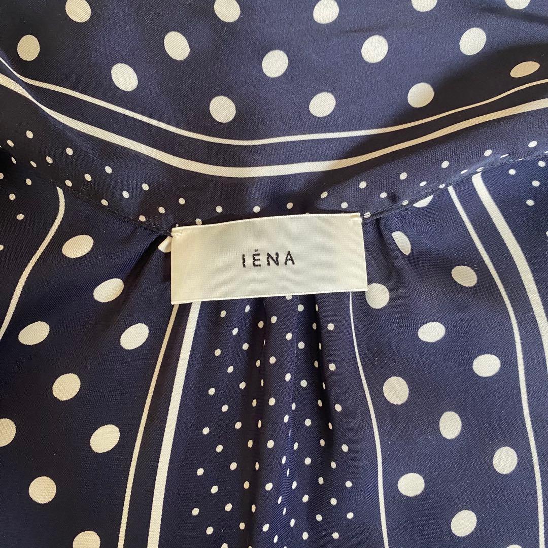 イエナ ボウタイVネックブラウス 【F】 ドット柄 ネイビー 日本製