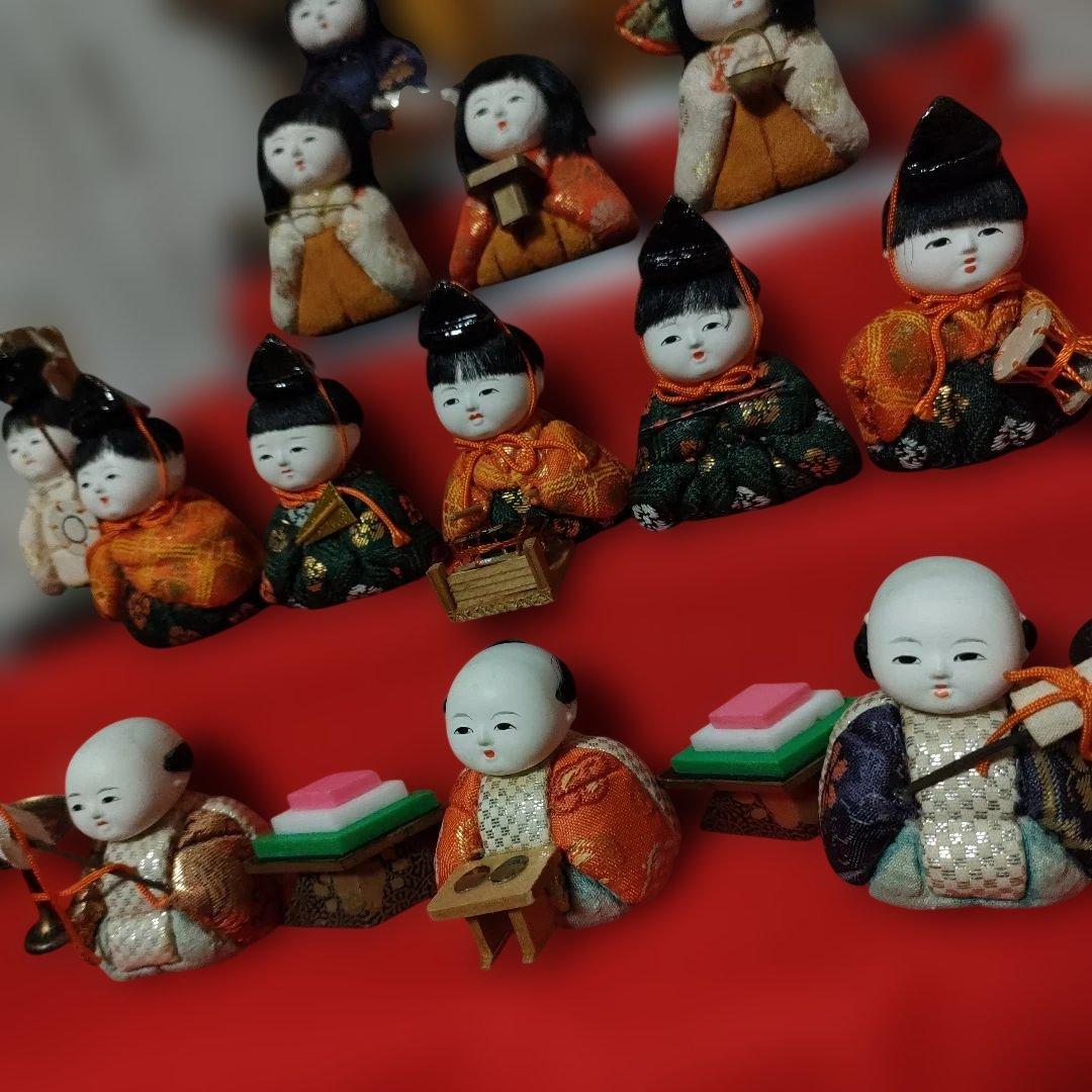 芳山作 伝統的な木目込雛人形15体セット 骨董アンティーク品 1970年