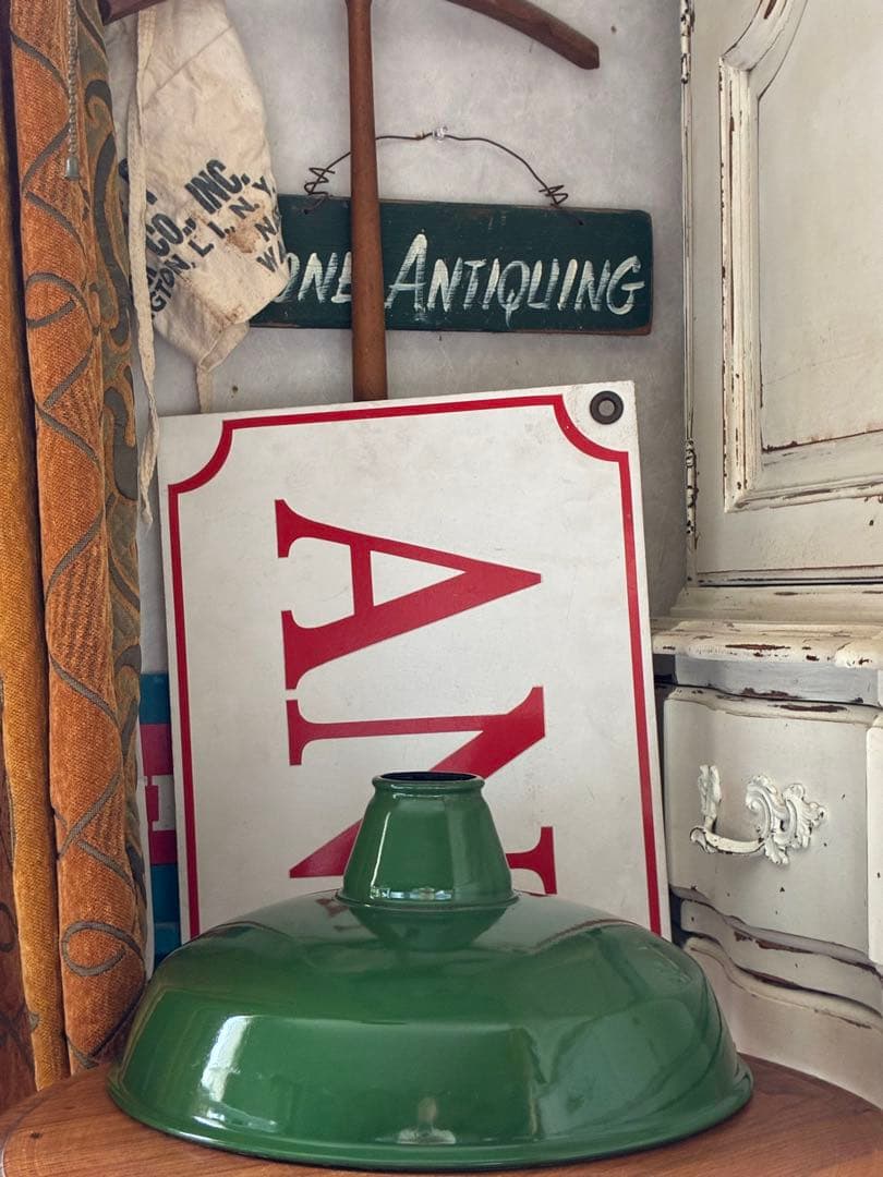 青柳様専用アンティーク ホーロー ランプ シェード グリーン 30センチ