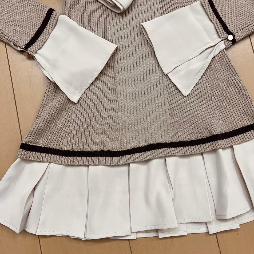 11新品リップサービスシャツドッキングプリーツワンピースベージュ