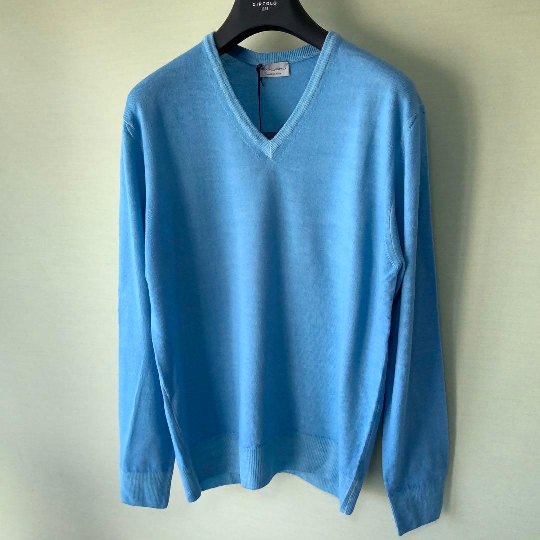 新品MORGANOモルガーノ ウールVネックニット50 ブルー イタリア製 morgano（モルガーノ）｜morgano（モルガーノ）エクストラファイン