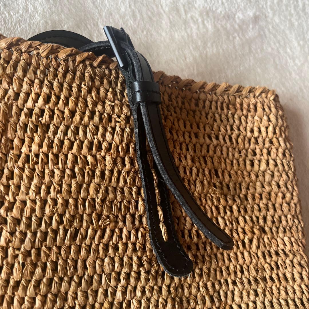 美品希少⭐︎サンアルシデ 持ち手レザーベルト ラフィアトートバッグ