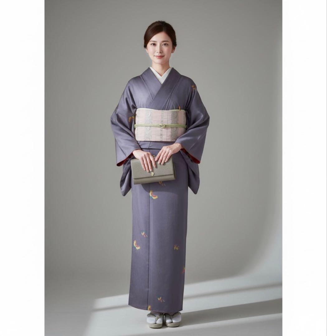 正絹 紬 色紬 大島紬系 牛首紬系 上品 袷 小紋 フルセット M〜L オカ4