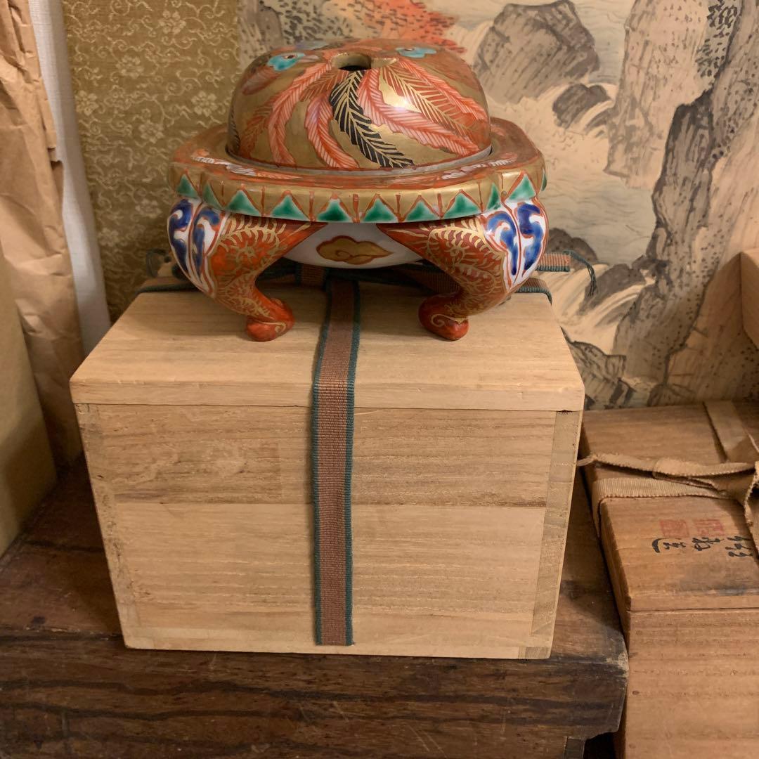 五彩双凤 四脚香炉 角福 珍品 箱付173 - メルカリ