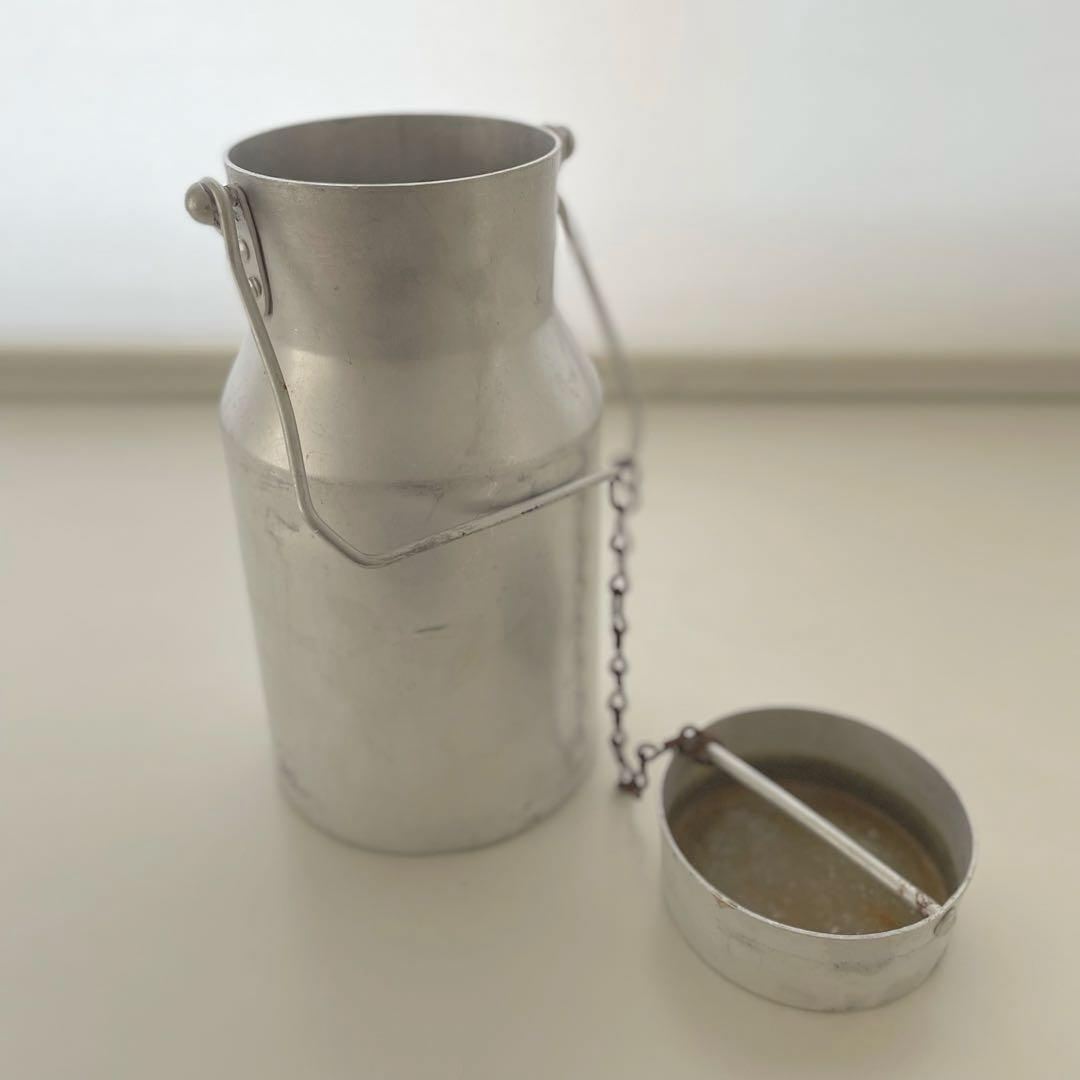 フランスアンティーク アルミ 蓋付きミルク缶 古道具 カフェ雑貨