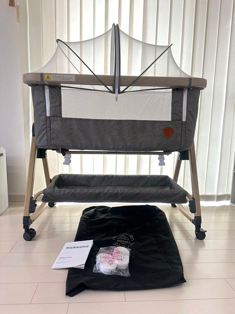 HZDMJ ベビーベッド⭐︎グレー HZDMJ 2024最新モデル 添い寝 ベビーベッド ミニ 持ち運び 折りたたみ