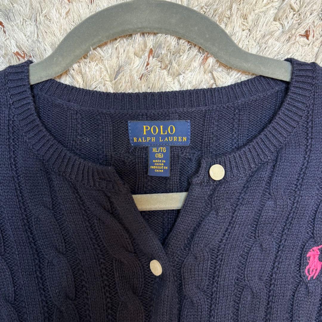 ポロ ラルフローレン ケーブル編み ペプラムカーディガン ネイビー XL