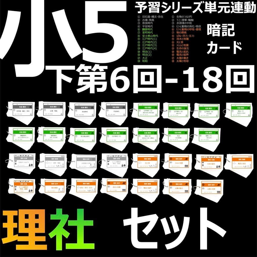 中学受験 暗記カード 【5年下 社会・理科6-18回】予習シリーズ 組み分け 中学受験 暗記カード）4年下 全セット 社会・理科 1-18回 – TT1