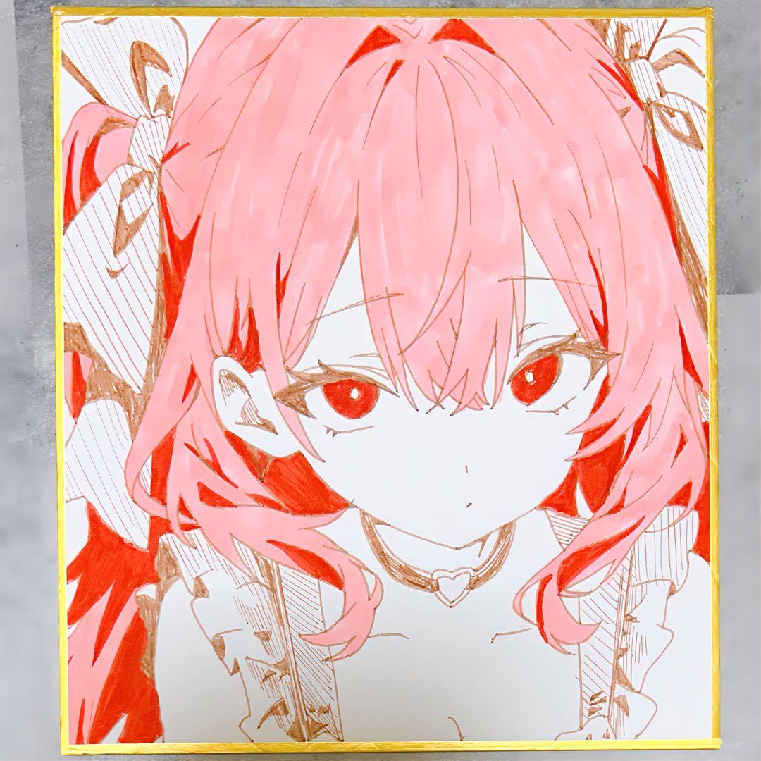 オリジナル 手描きイラスト 小色紙 女の子 - メルカリ