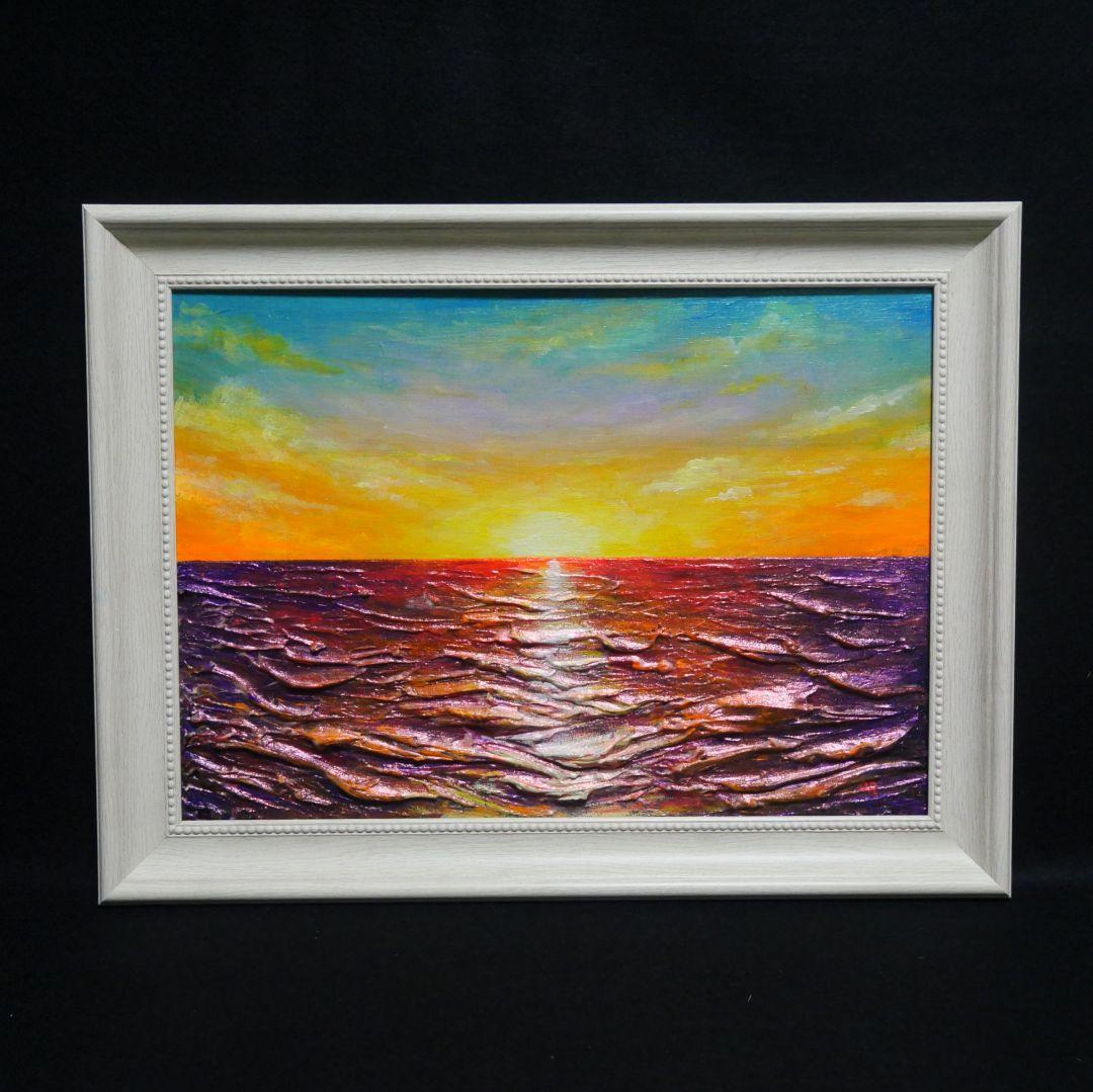 油絵 油彩 油彩画 絵 絵画 【朝日に輝く海】 - メルカリ