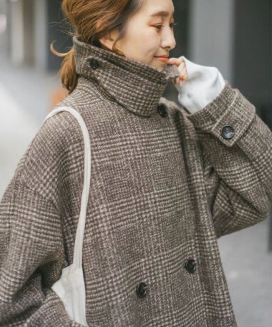 spick&span スピックアンドスパン Wスライバーチェックハーフコート