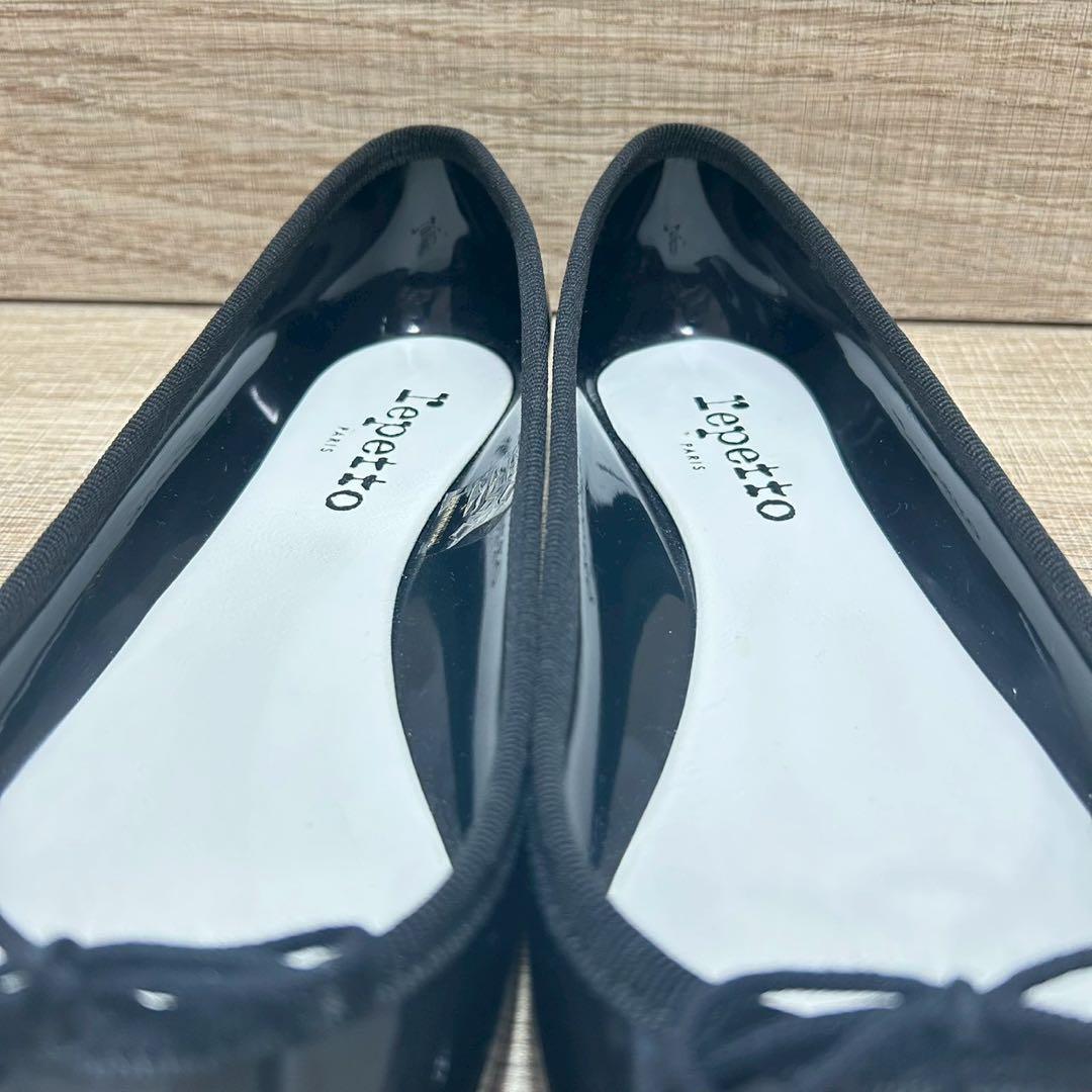 箱付 極美品】repetto サンドリオン ブラック エナメル ゴム底 定番