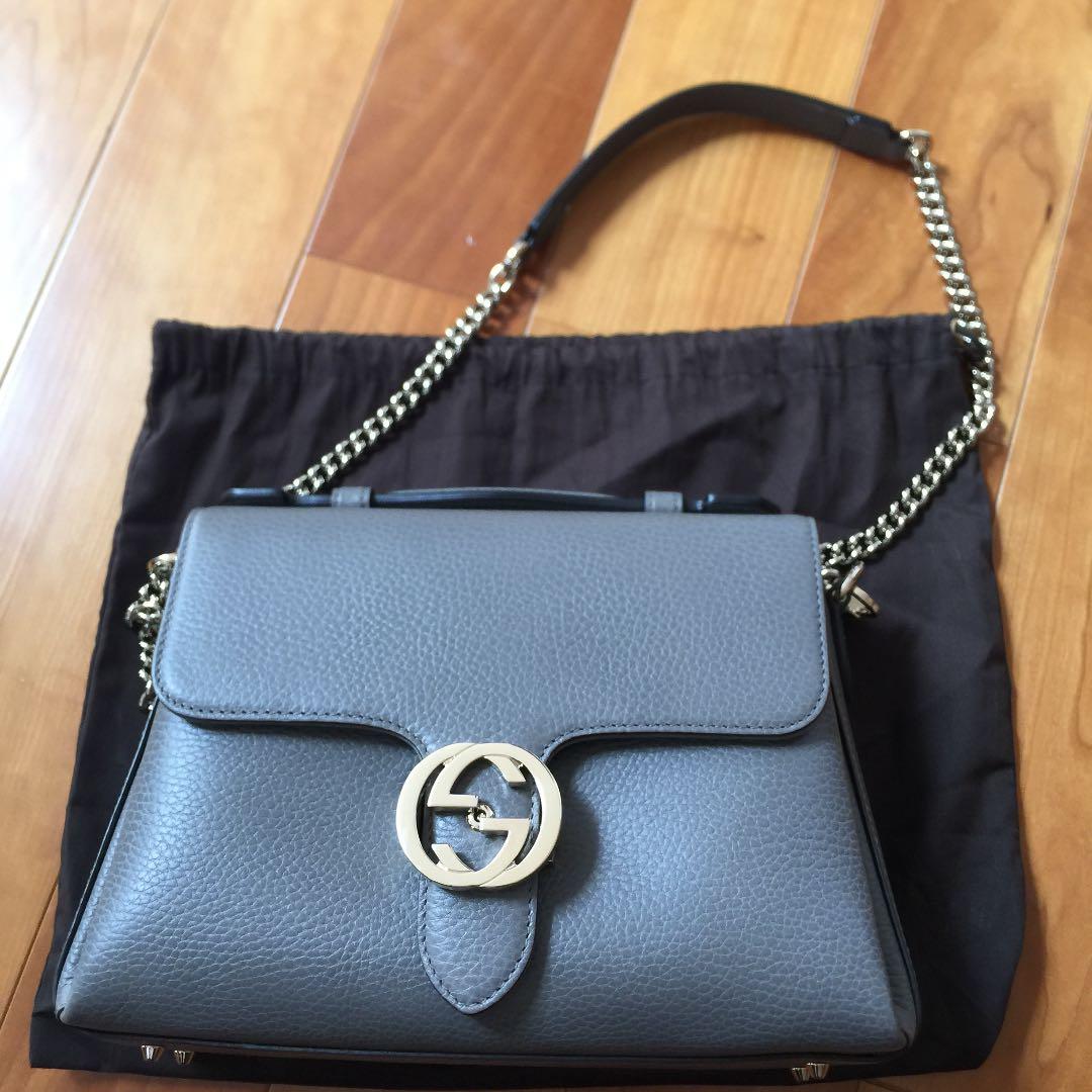 ショルダーバッグ GUCCI インターロッキング Gチェーン グレー - メルカリ