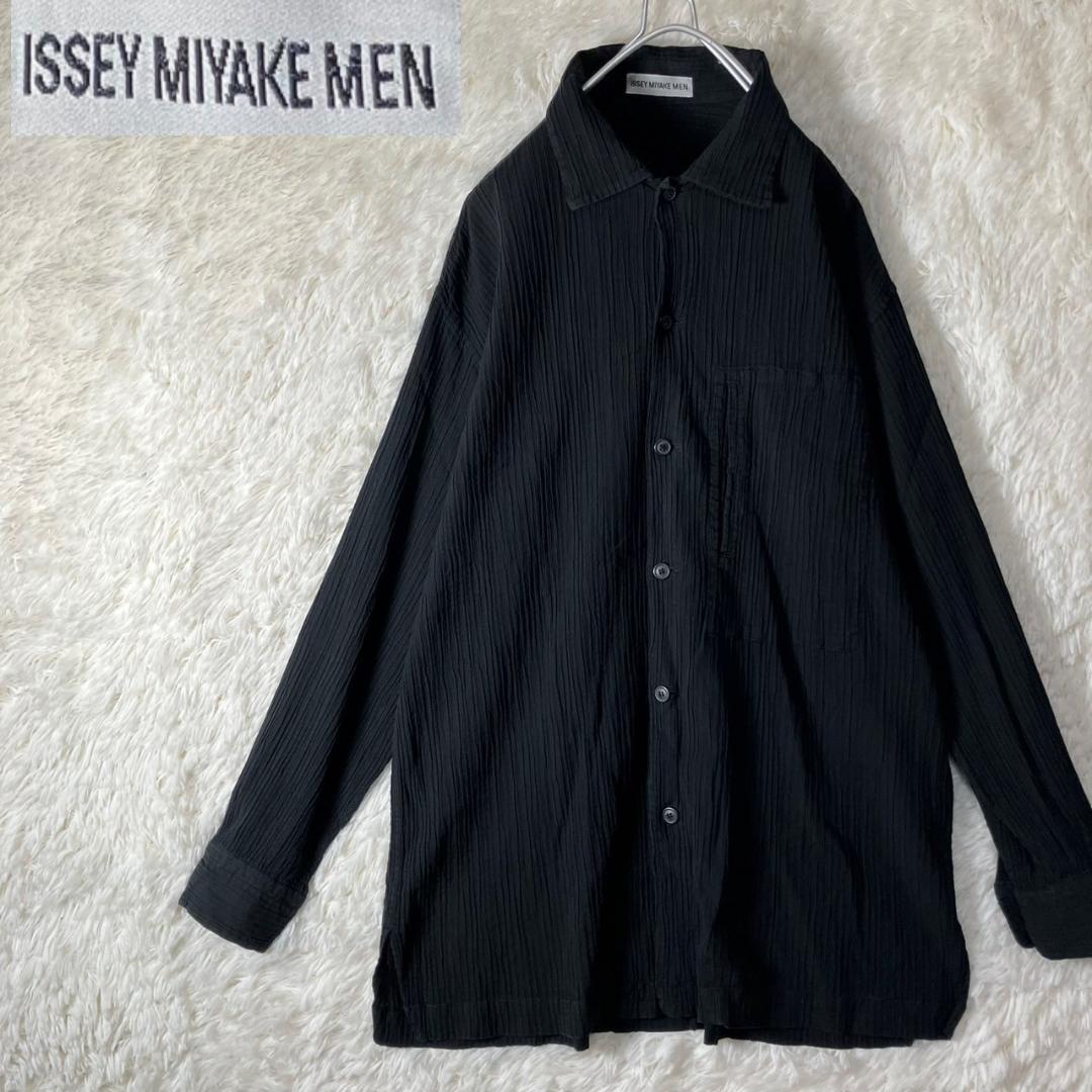 美品 90s イッセイミヤケメン 長袖シャツ プリーツ 日本製 ブラック 黒