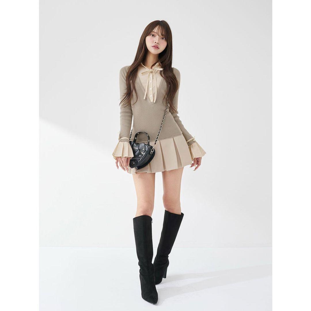 ダーリッチ Darich シャツドッキングプリーツミニワンピ グレー - メルカリ