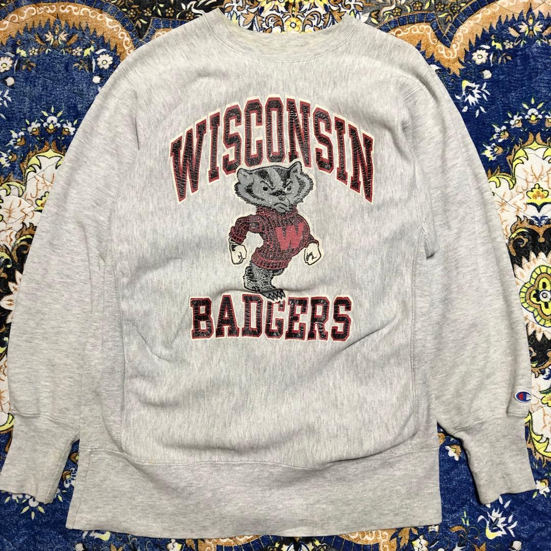 チャンピオンリバースウィーブ　90s Wisconsin 90S CHAMPIONリバースウィーブスウェット/OXグレー/WISCONSIN/L - ROCK