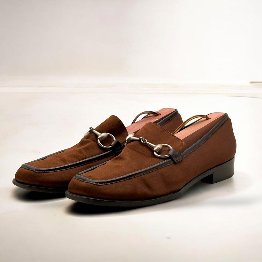 希少✨GUCCI グッチ ホースビット ローファー サテン ブラウン 6 1/2 GUCCI 】グッチ ホースビットローファー “ヨルダーン” ハーフ