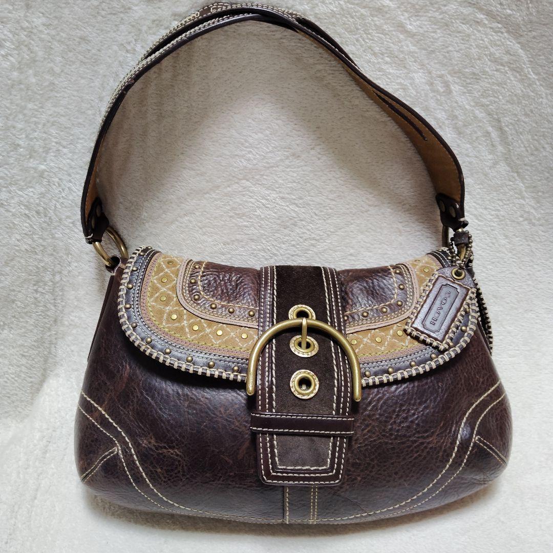 コーチ　ソーホー　ワンショルダーバッグ　スウェード　スタッズ　レザー　Y2K　茶 楽天市場】【バッグ】COACH コーチ ソーホー レザー ホーボー