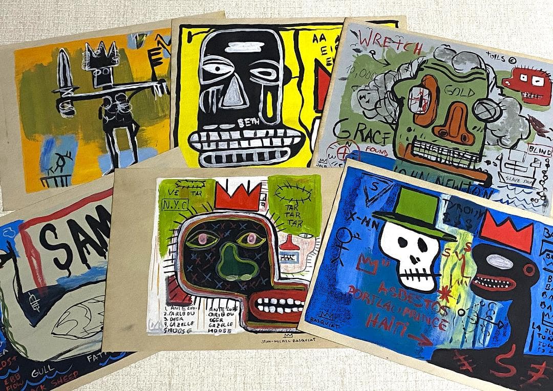 【まとめ売り6枚】模写 肉筆 サインあり ジャン・ミシェル・バスキア 油彩 Amazon.co.jp: 凄い構図のバスキア！貴重肉筆 ジャン ミシェル