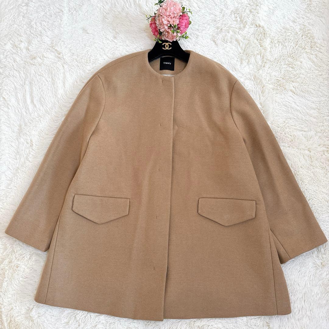 2024年モデル☆セオリー ウールメルトン ケープ コート キャメル クロエンス cloenc 【手洗い可】メルトンジャージケープコートコート