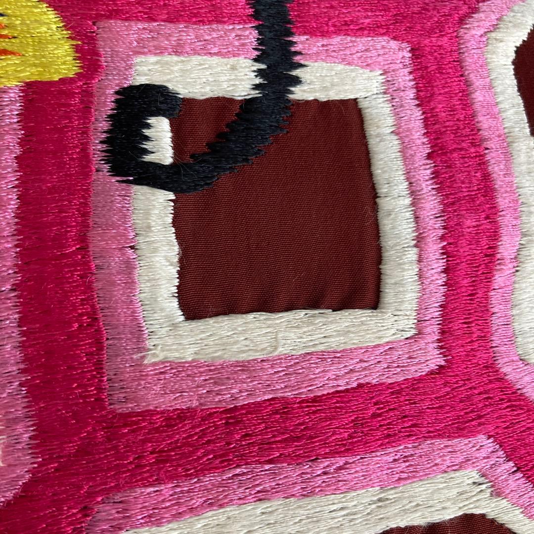 アンティーク名古屋帯　刺繍の花唐草　チョコレートブラウン　正絹　No.6-28