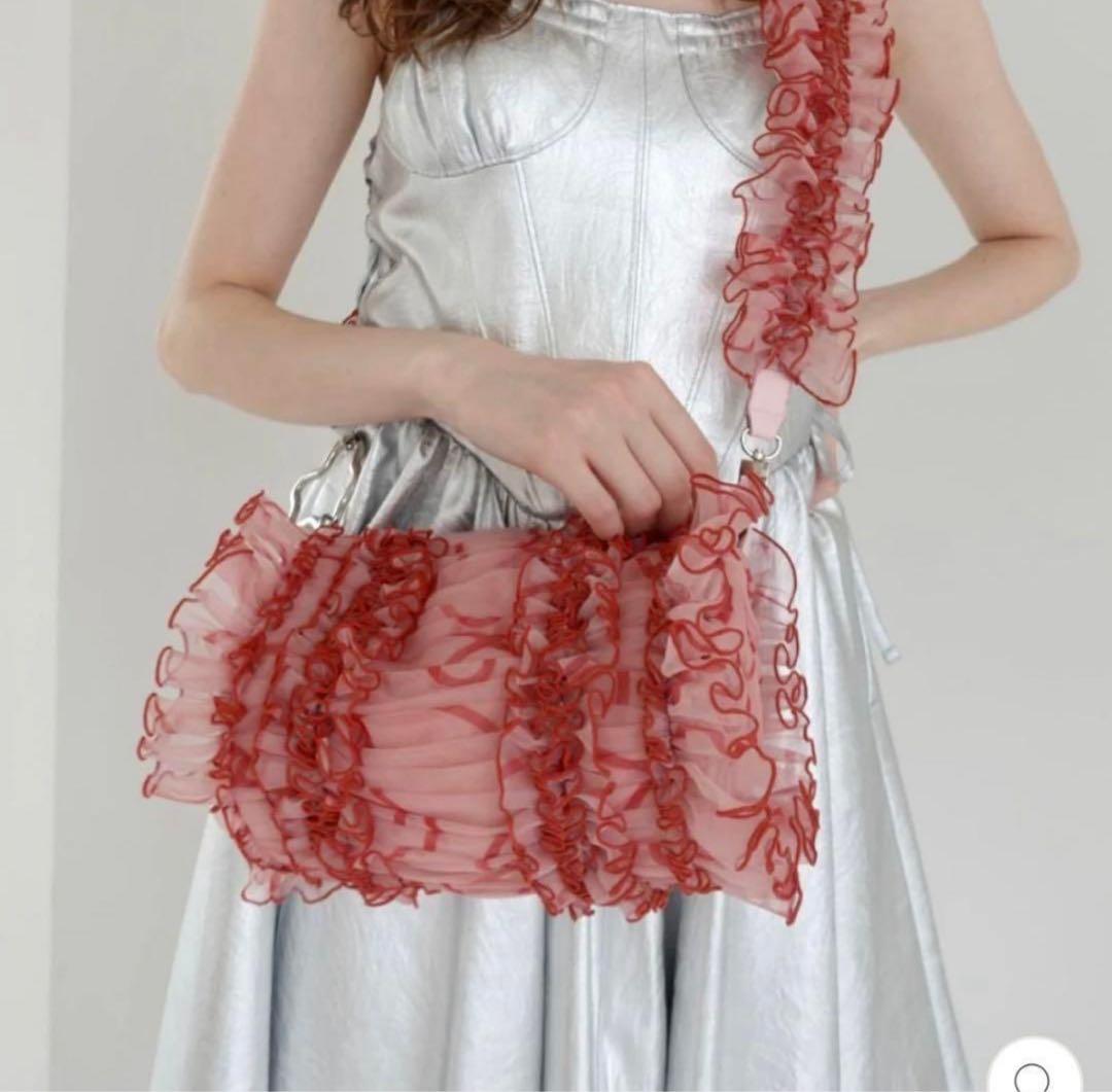 POPPY チュールフリルバッグ うねうね 赤 バッグ Tulle Frill Bag (uneune)