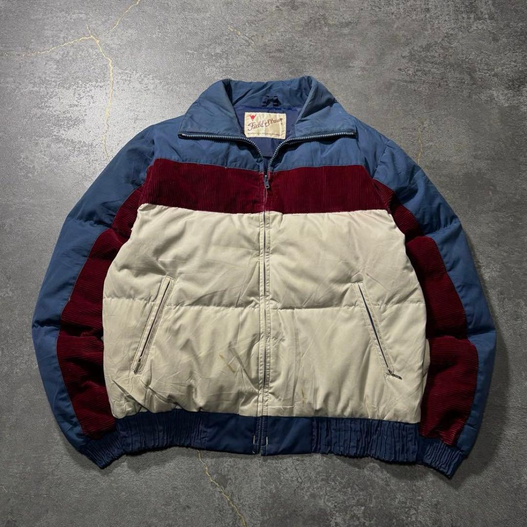 70s80sヴィンテージダウンジャケット生成りバーガンディネイビー短丈古着L MADE IN USA 70's 80's 米国製 クラス5 CLASS-5 ビンテージ ダウン