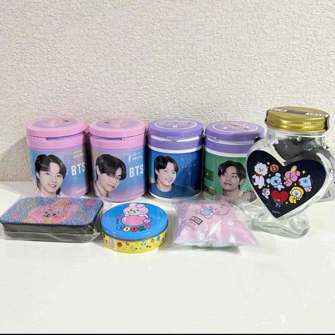 BTSキシリトールボトルグク&テテBT21ハート瓶BT21キラキラ缶8点セット