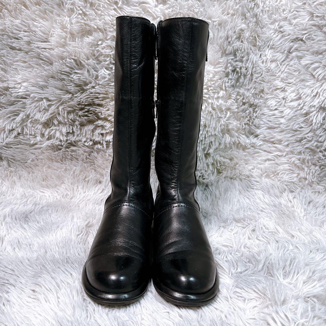 アシックス ペダラ ジーロ】ロングブーツ (23) レザー サイドジップ 黒