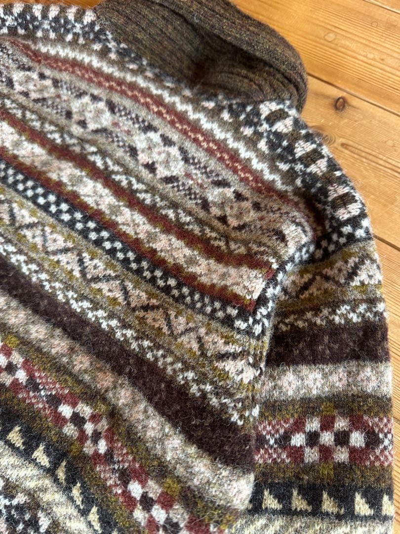 Lサイズ】Jamison's フェアアイル柄 ショールカラーセーターニット