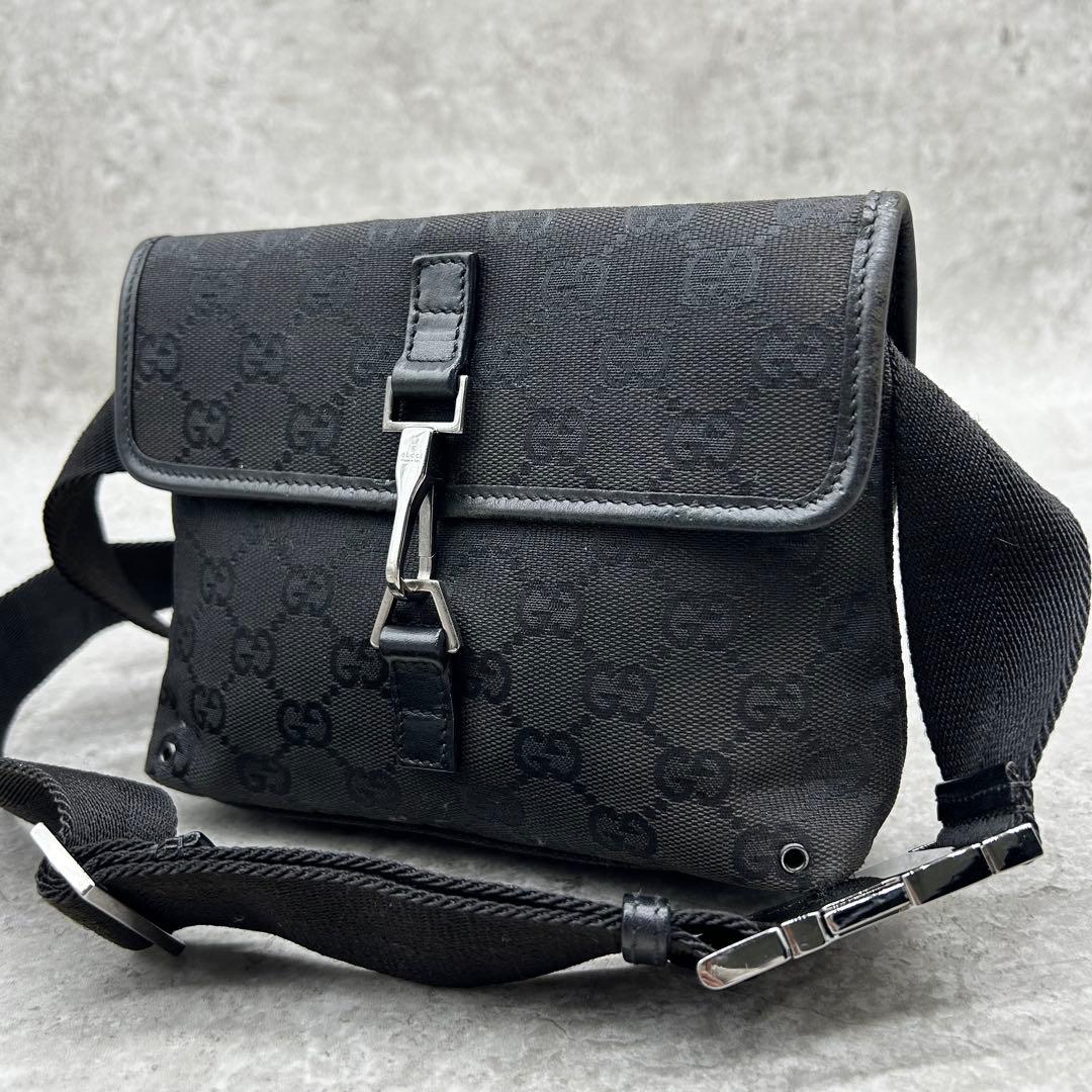 美品✨グッチ ウエストポーチ GG柄 ジャッキー キャンバス 黒 GUCCI（グッチ） GUCCI GG柄 ウエストバッグ ウエストポーチ ボディ