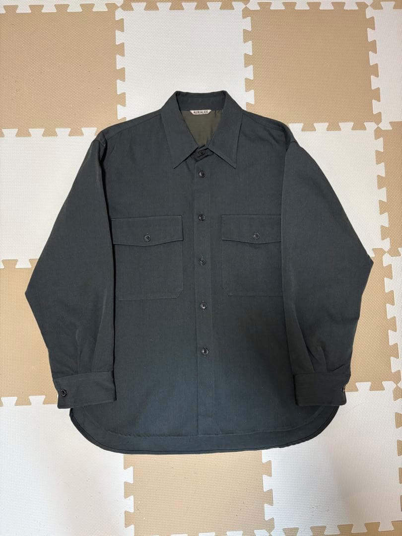 AURALEE WOOL KIDMOHAIR GABARDINE セットアップ Auralee Wool Kid-Mohair Gabardine Shirt - Khaki Beige | Garmentory