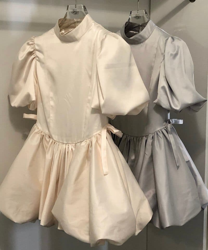 トリートユアセルフ サテンバルーンペプラムミニワンピース ピンク