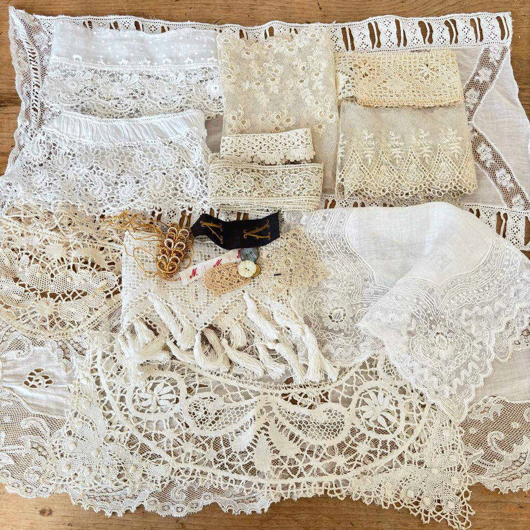 フランスアンティークレース.ハンカチ色々セット フランスアンティークレース.ハンカチ色々セット - アンティーク雑貨