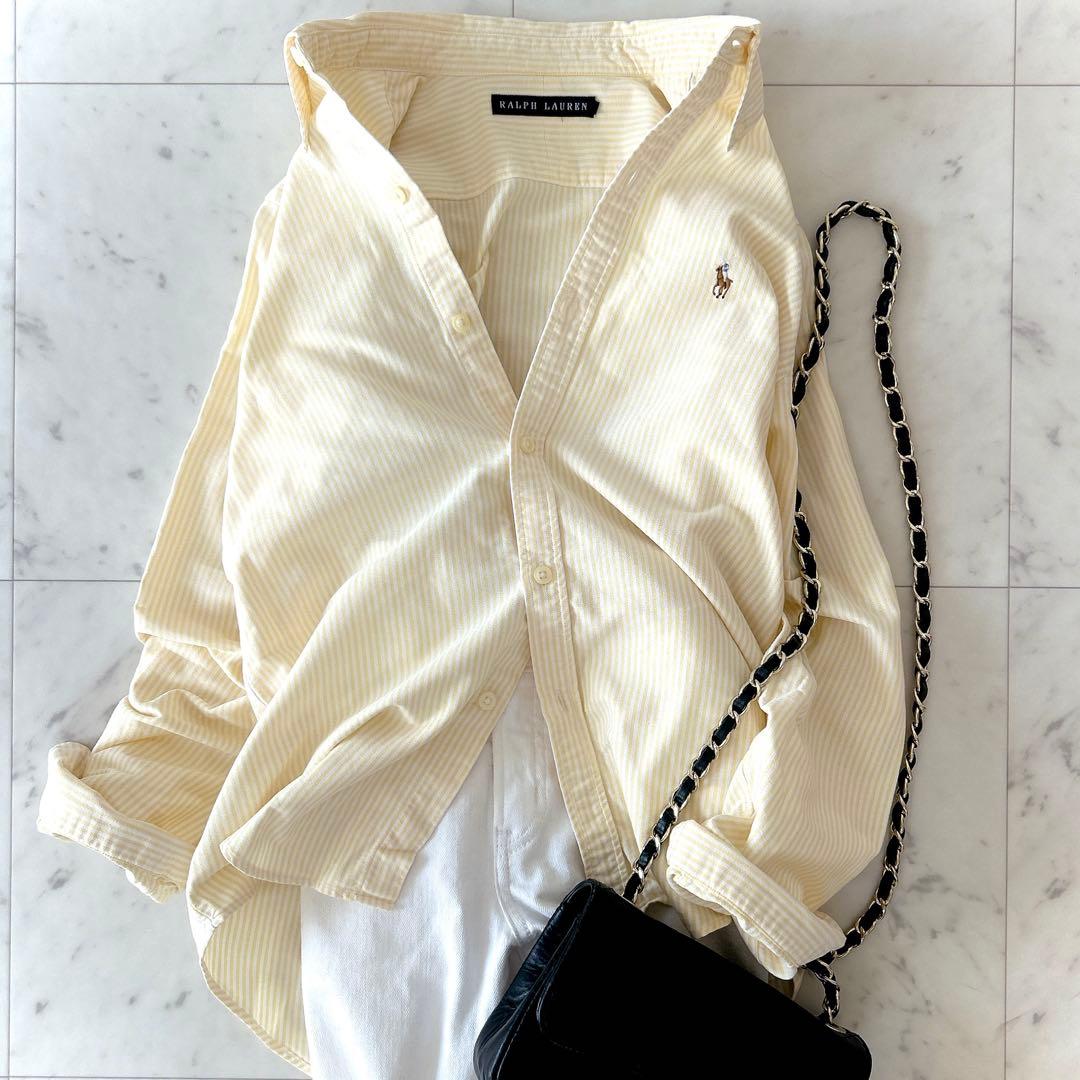 美品 ポロラルフローレン コットン ストライプ ボタンダウンシャツ