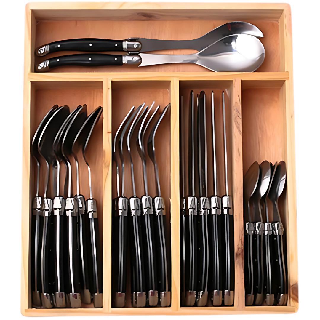 【数量限定】LAGUIOLE ラギオール カトラリー 34本セット ブラック 黒 Amazon | Laguiole By FlyingColors ステンレス製食器 (34-ブラック