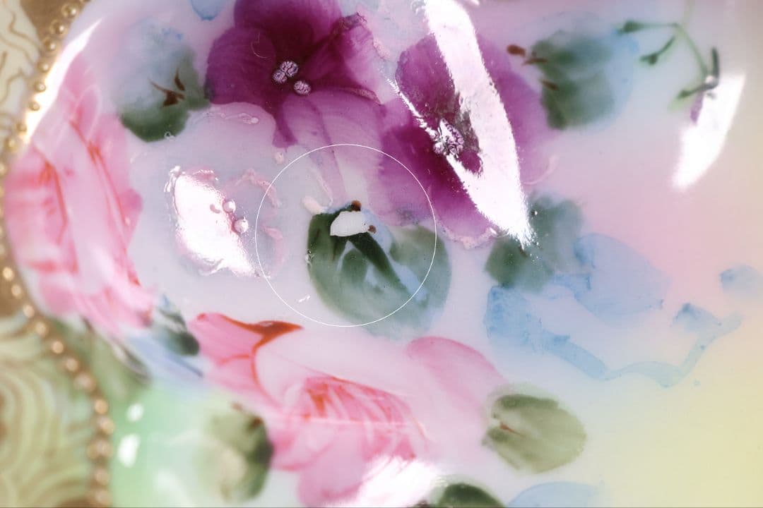 CM297】オールドノリタケ 花 皿 薔薇 パンジー 金彩 イエロー 黄色