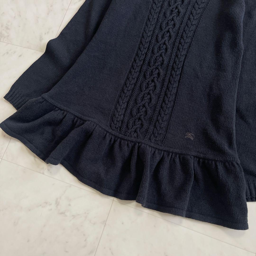 美品☆BURBERRY BLUE LABEL ケーブルニットフリルワンピース 黒