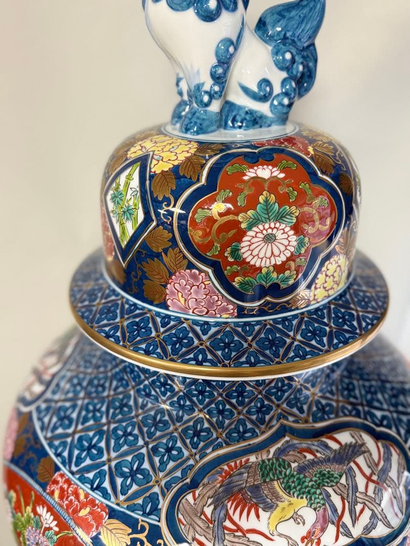 T18 豪華 有田焼 染錦「夢右衛門」沈香壺 高さ118㎝ 伊万里焼