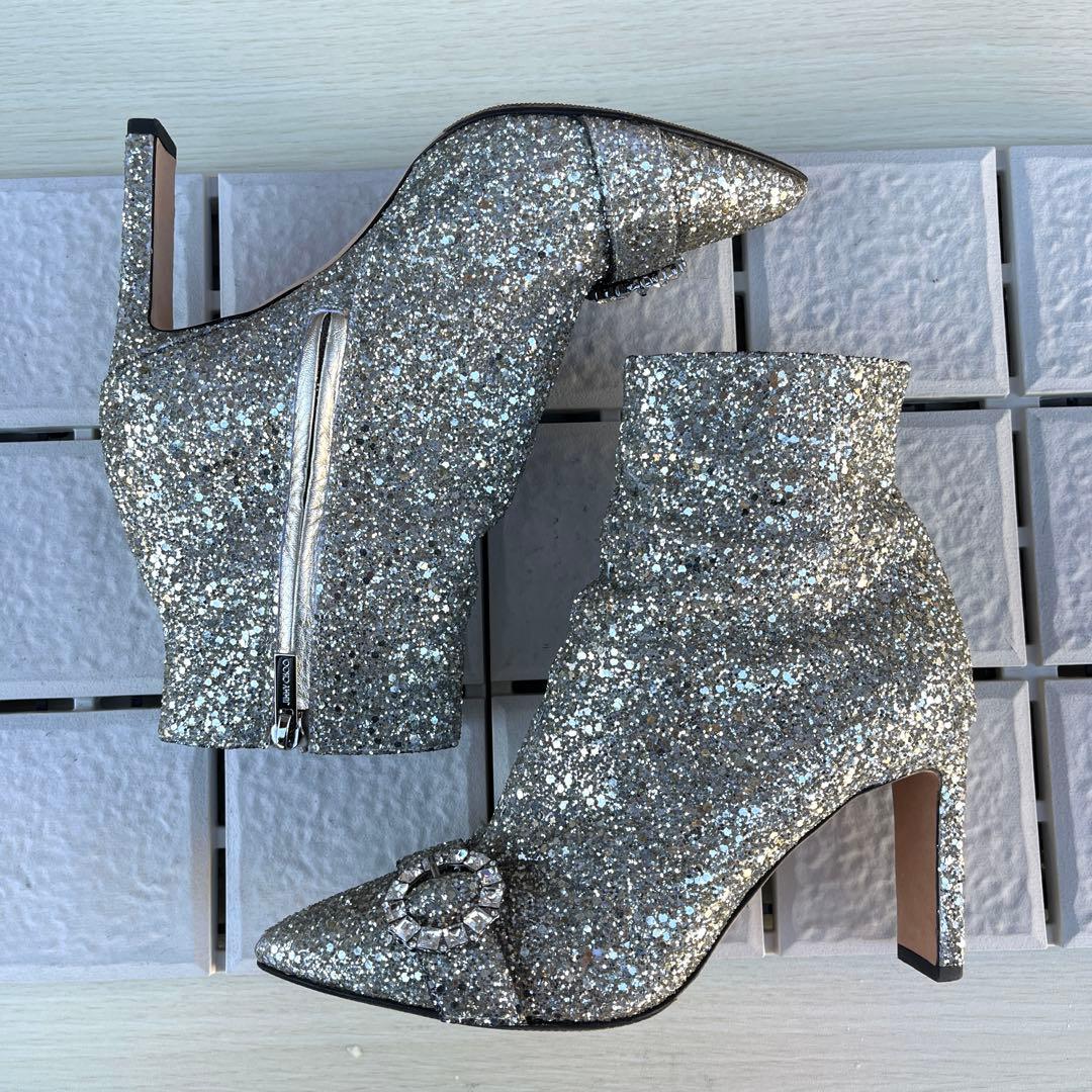 37 Jimmy Choo ショートブーツ グリッター ビジュー ラメ 24 - メルカリ