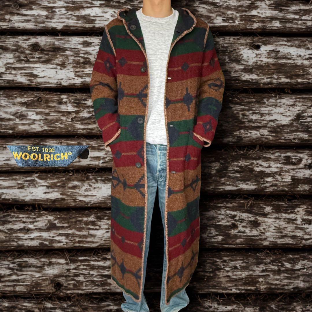 90s WOOLRICH ウールリッチ ネイティブ柄 ブランケットコート ガウン