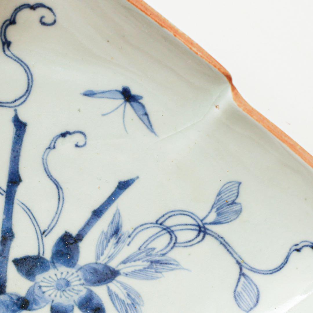 古伊万里 伊万里 テッセン 鉄線 変形 皿 2客セット 金継ぎ 材料 染付